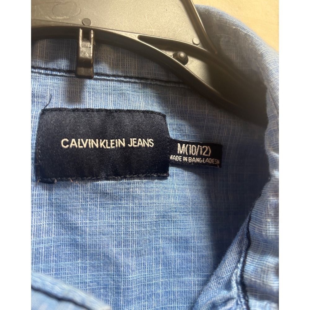 Calvin Klein Jeans Kids Blue Chambray Short Sleeve Button Up‎ Shirt Size M 10 12 - Picture 3 of 5